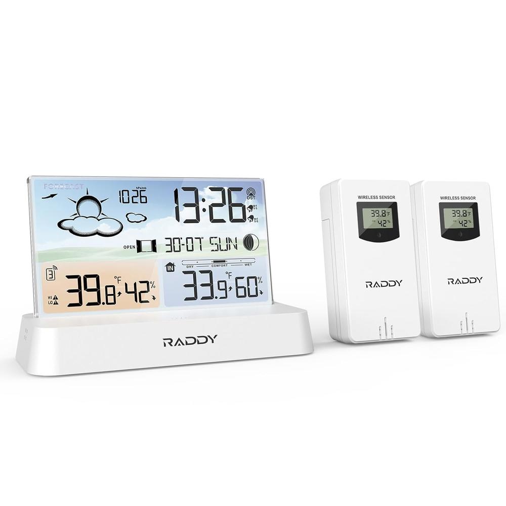 Raddy DT6 Weather Station Indoor Outdoor, with Atomic Clock, Digital Color Display, Thermometer Hygrometer, Weather Forecast