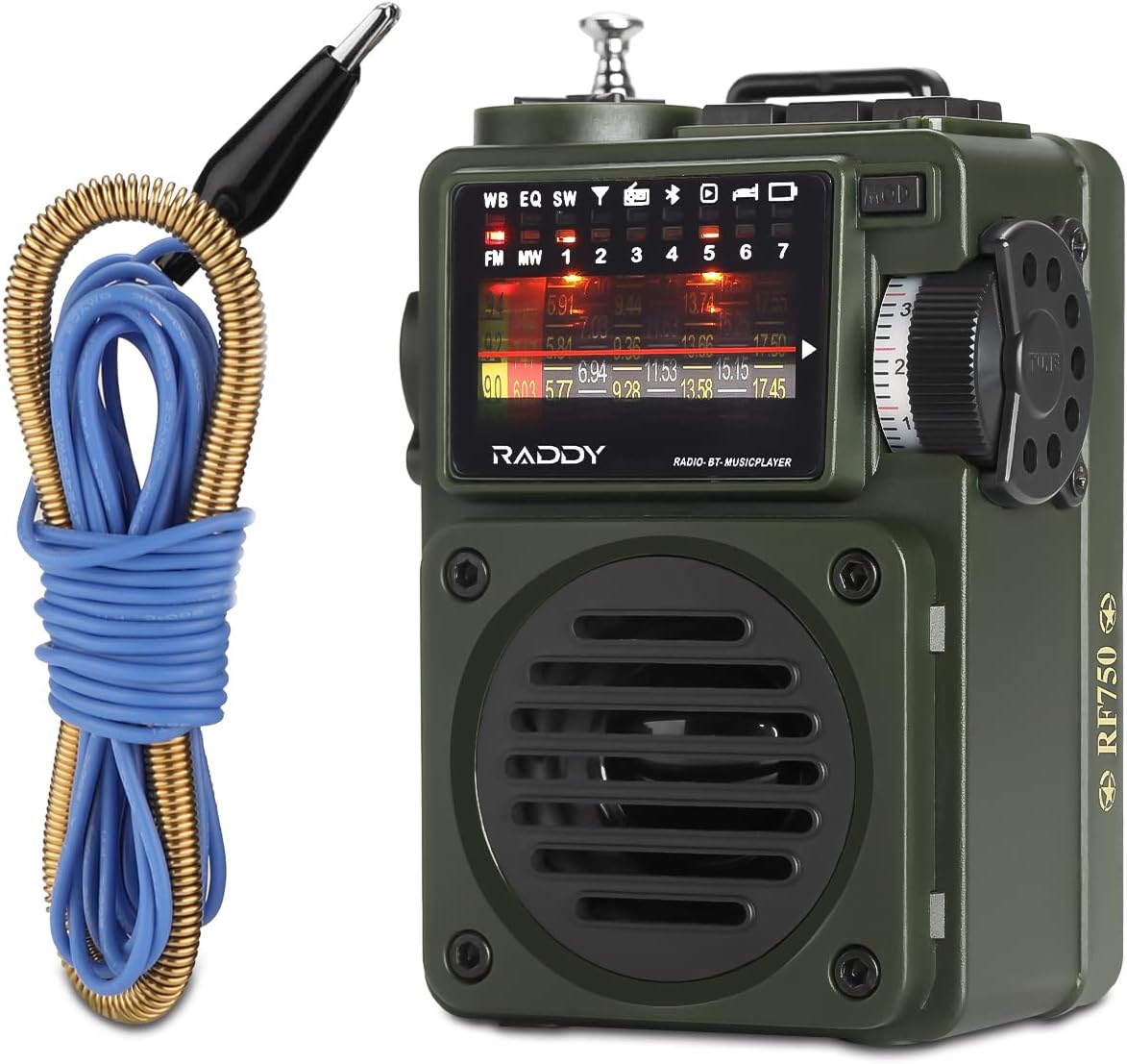 Raddy RF750 Portable Shortwave Radio AM/FM/SW/WB Receiver with NOAA Alerts - Pocket Radio Rechargeable, w/ 9.85 Ft Wire Antenna
