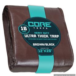 Core Tarps Extra Heavy Duty 16 Mil Tarp Cover 12′ X 25′ Brown/Black UV Resistant, Rip and Tear Proof.