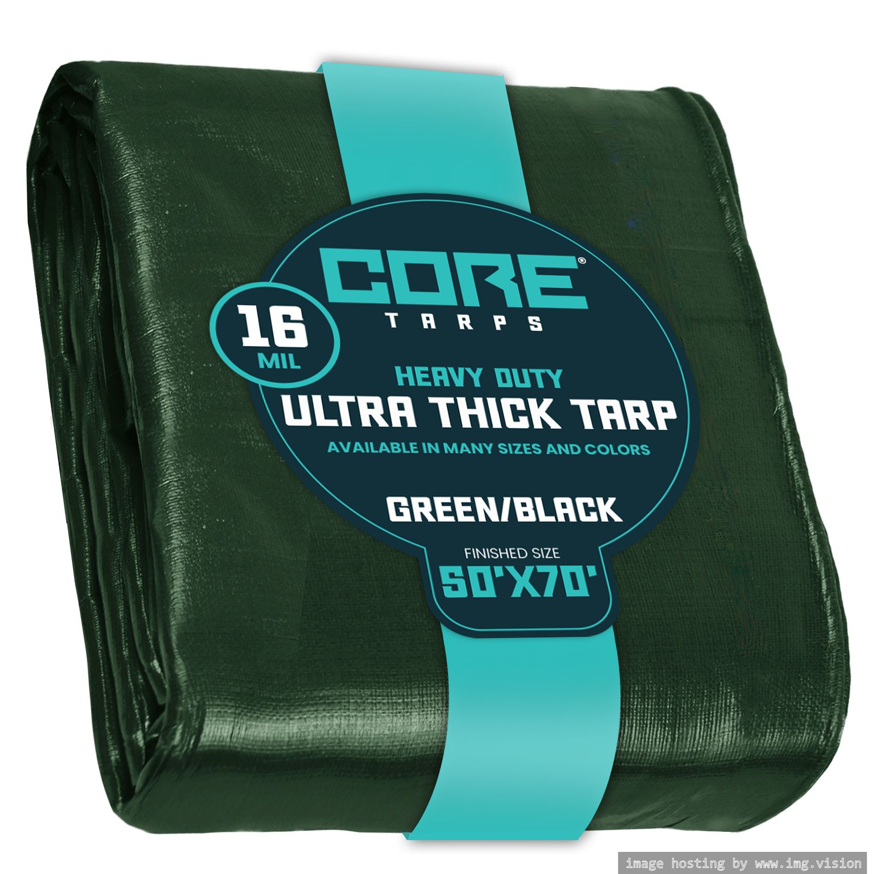Core Tarps Extra Heavy Duty 16 Mil Tarp Cover 50′ X 70′ Green/Black UV Resistant, Rip and Tear Proof.