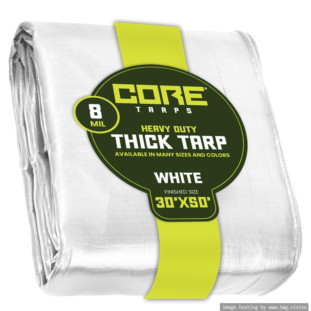 Core Tarps Heavy Duty 8 Mil Tarp Cover 30′ X 50′ White UV Resistant, Rip and Tear Proof.