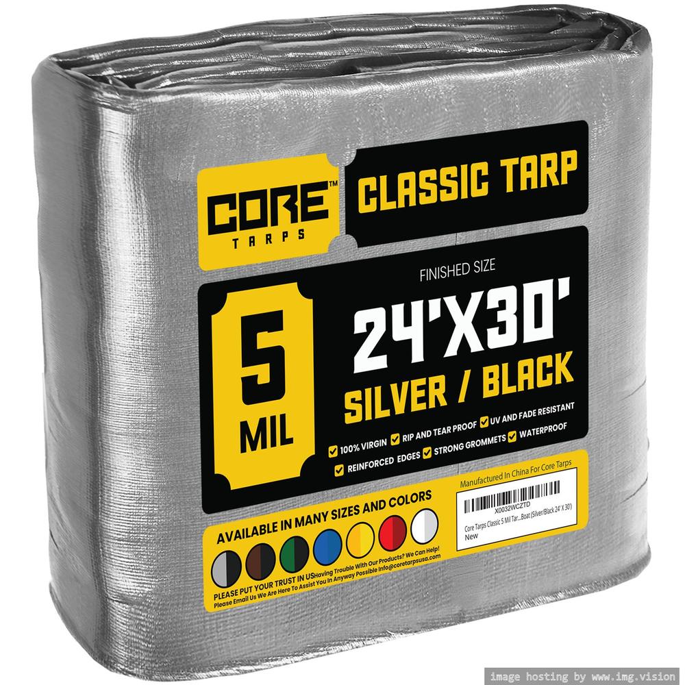 Core Tarps Classic 5 Mil Tarp Cover 24′ X 30′ Silver/Black UV Resistant, Rip and Tear Proof.