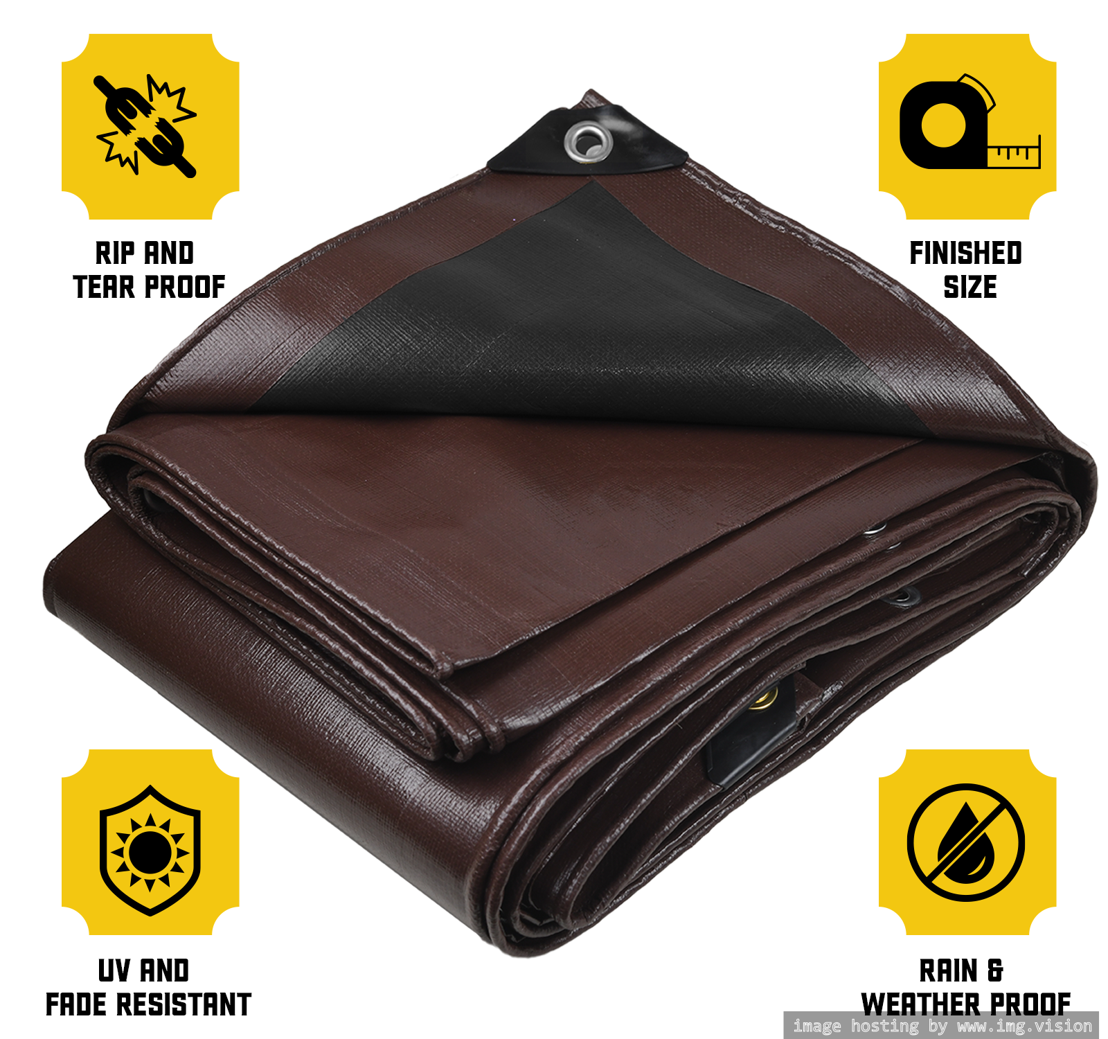 Core Tarps Classic 5 Mil Tarp Cover 12′ X 16′ Brown/Black UV Resistant, Rip and Tear Proof.