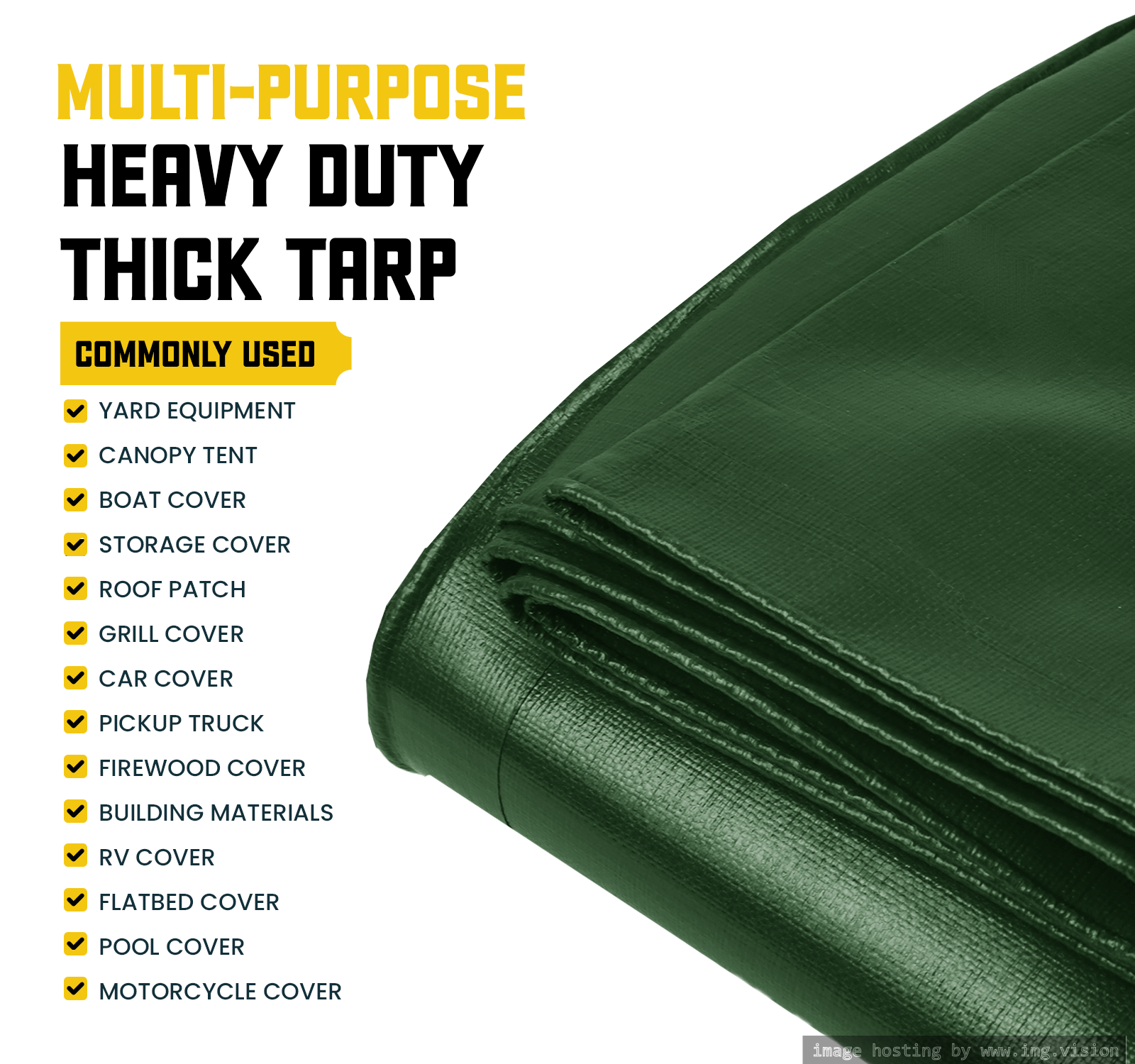 Core Tarps Classic 5 Mil Tarp Cover 20′ X 35′ Green/Black UV Resistant, Rip and Tear Proof.