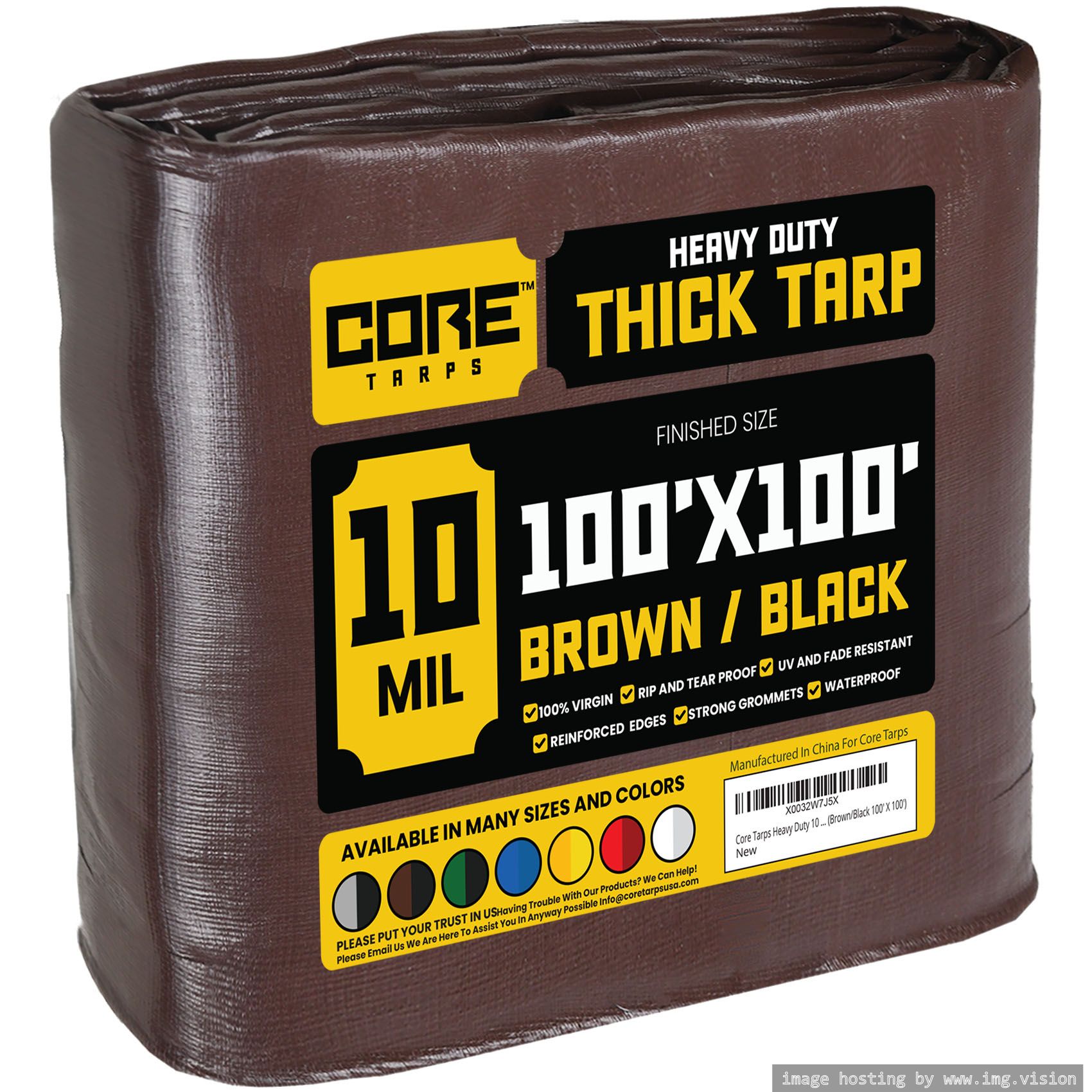 Core Tarps Heavy Duty 10 Mil Tarp Cover 100? X 100? Brown/Black UV Resistant, Rip and Tear Proof.