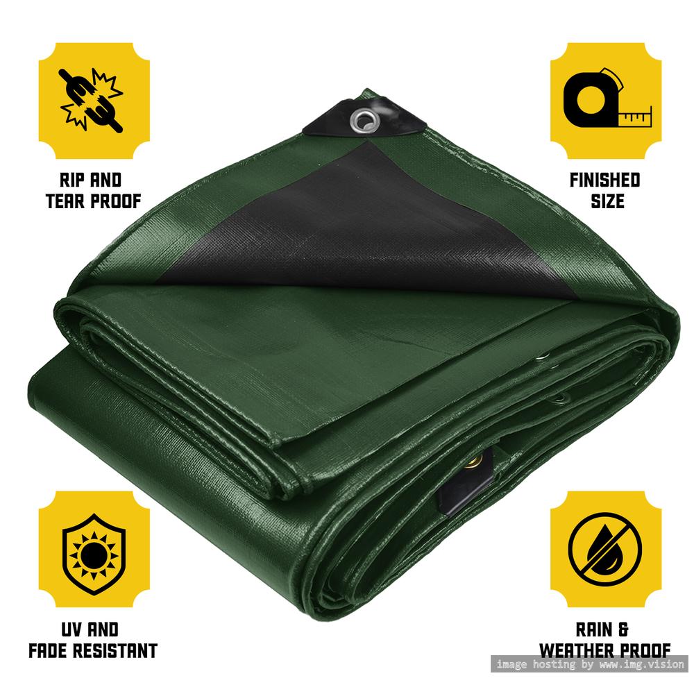 Core Tarps Heavy Duty 10 Mil Tarp Cover 12′ X 12′ Green/Black UV Resistant, Rip and Tear Proof.