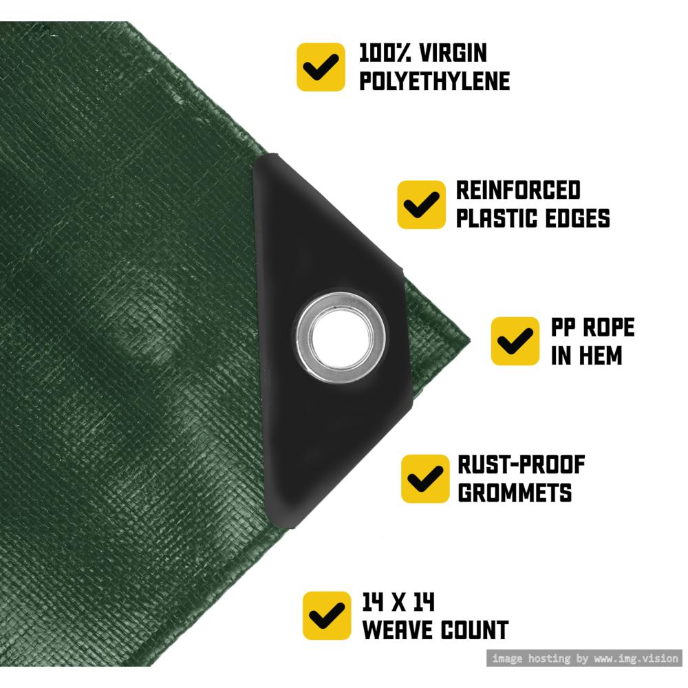 Core Tarps Heavy Duty 10 Mil Tarp Cover 12′ X 12′ Green/Black UV Resistant, Rip and Tear Proof.