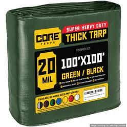 Core Tarps Extreme Heavy Duty 20 Mil Tarp Cover 100′ X 100′ Green/Black UV Resistant, Rip and Tear Proof.