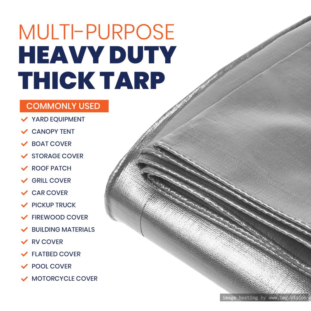 Tarpco Safety Heavy Duty 10 Mil Tarp Cover 12′ X 20′ Silver/Black UV Resistant, Rip and Tear Proof.