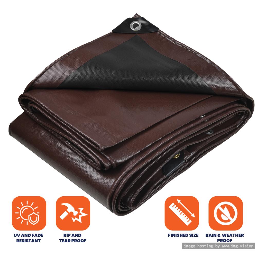 Tarpco Safety Heavy Duty 10 Mil Tarp Cover 12′ X 20′ Brown/Black UV Resistant, Rip and Tear Proof.