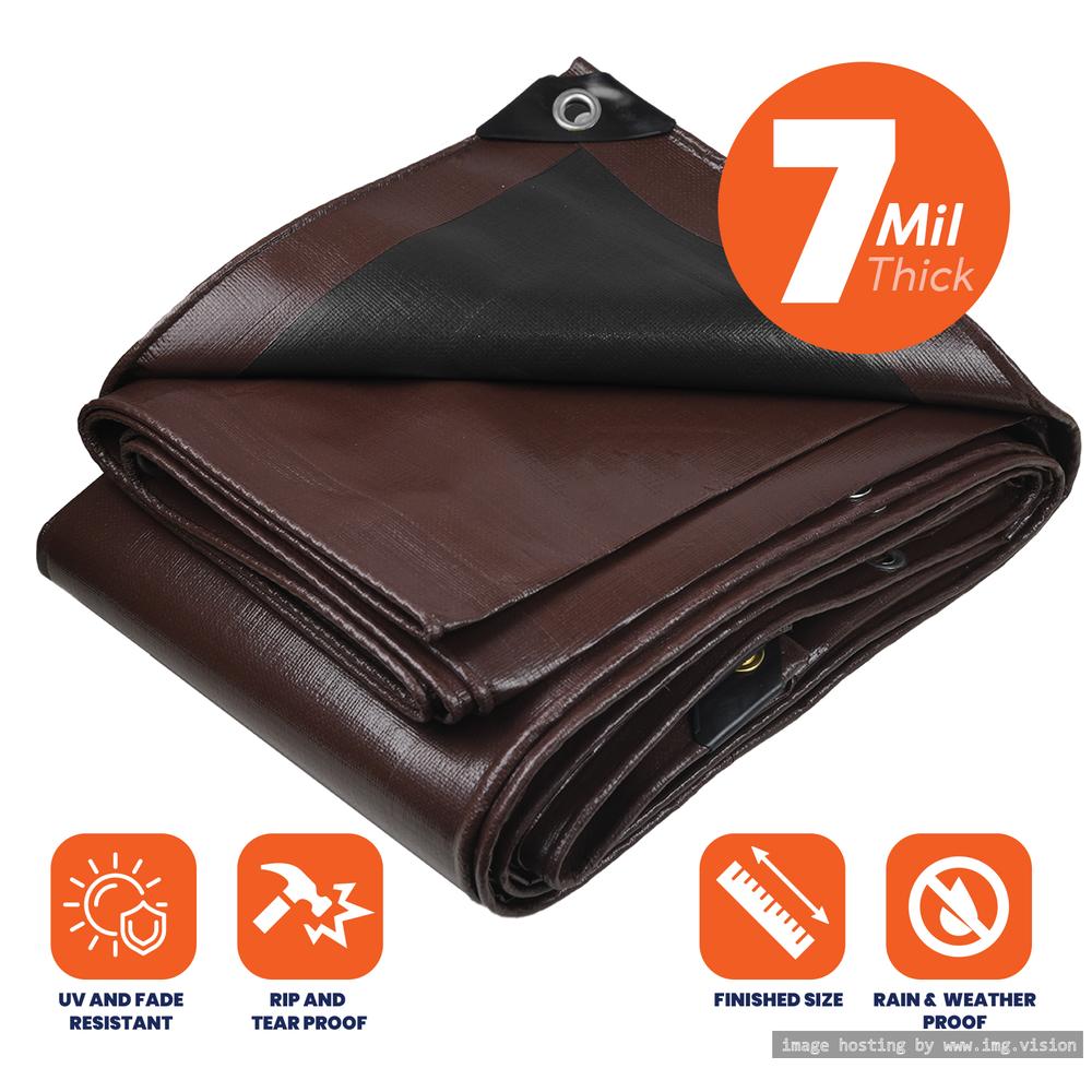 Tarpco Safety Heavy Duty 7 Mil Tarp Cover 12′ X 12′ Brown/Black UV Resistant, Rip and Tear Proof.