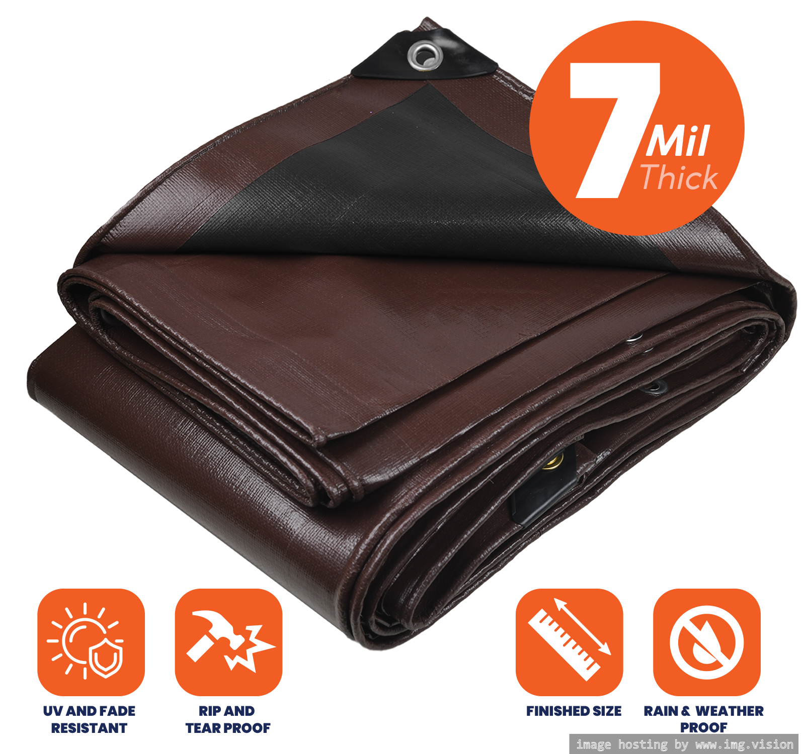 Tarpco Safety Heavy Duty 7 Mil Tarp Cover 16′ X 20′ Brown/Black UV Resistant, Rip and Tear Proof.