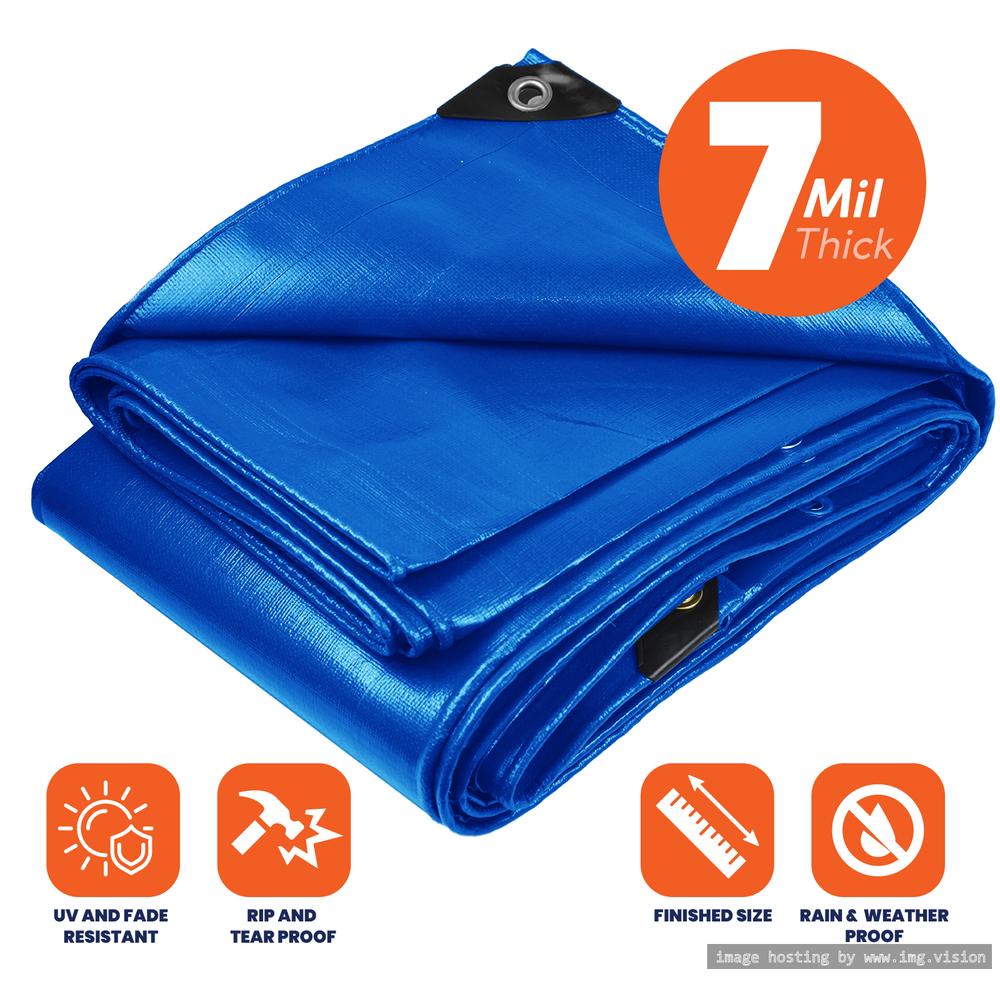 Tarpco Safety Heavy Duty 7 Mil Tarp Cover 30′ X 60′ Blue UV Resistant, Rip and Tear Proof.
