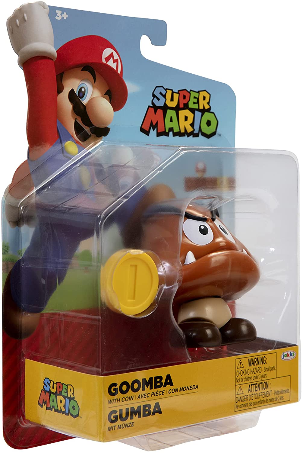 Jakks Pacific World of Nintendo Super Mario Goomba 4-inch Collectible Toy with Coin Accessory