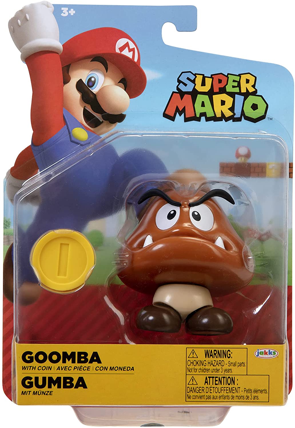 Jakks Pacific World of Nintendo Super Mario Goomba 4-inch Collectible Toy with Coin Accessory