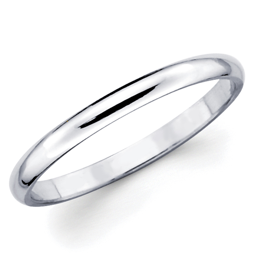 White Star Jewels Solid 10K White Gold 2mm Plain Men's and Women's Classic Wedding Band Ring