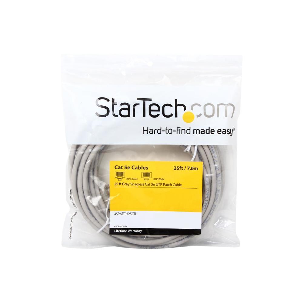 StarTech.com 45PATCH25GR 25 ft. Cat 5E Gray Snagless Cat5e UTP Patch Cable