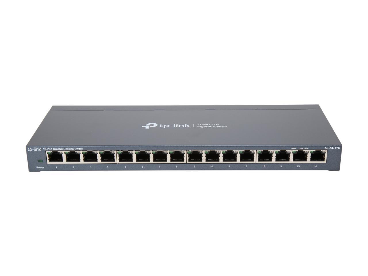 TP-Link 16 Port Gigabit Ethernet Network Switch, Desktop/ Wall-Mount, Fanless, Sturdy Metal w/ Shielded Ports, Traffic Optimizat