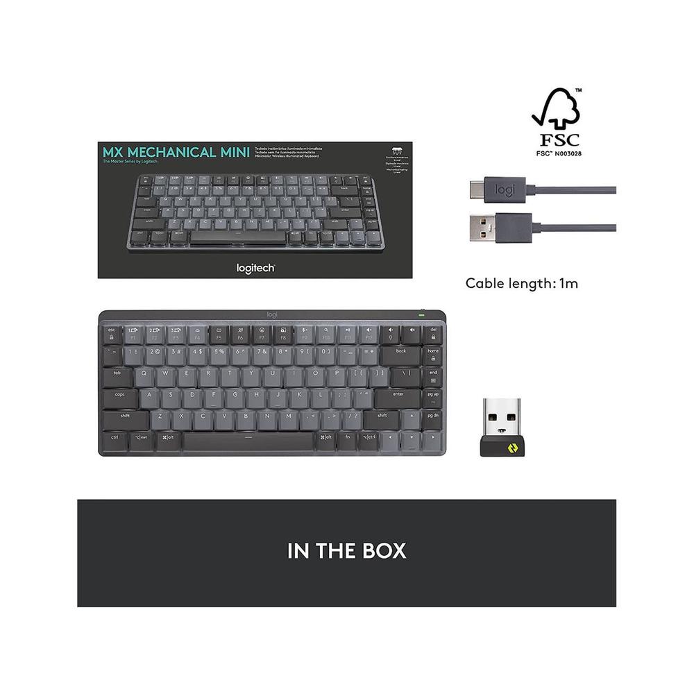 Logitech MX Mechanical Mini Wireless Illuminated Keyboard, Clicky Switches, Backlit, Bluetooth, USB-C, macOS, Windows, Linux, iO