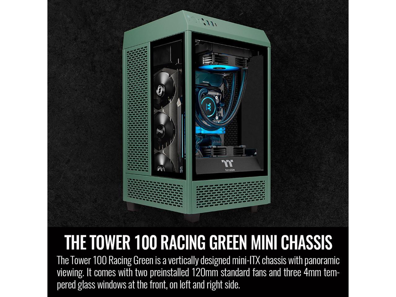 Thermaltake The Tower 100 CA-1R3-00SCWN-00 Racing Green Steel / Tempered Glass Mini-ITX Tower Computer Case