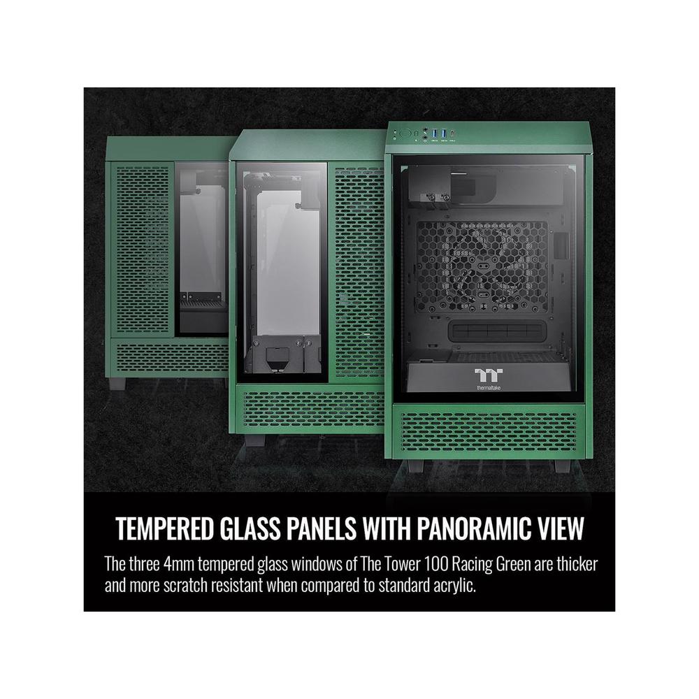 Thermaltake The Tower 100 CA-1R3-00SCWN-00 Racing Green Steel / Tempered Glass Mini-ITX Tower Computer Case