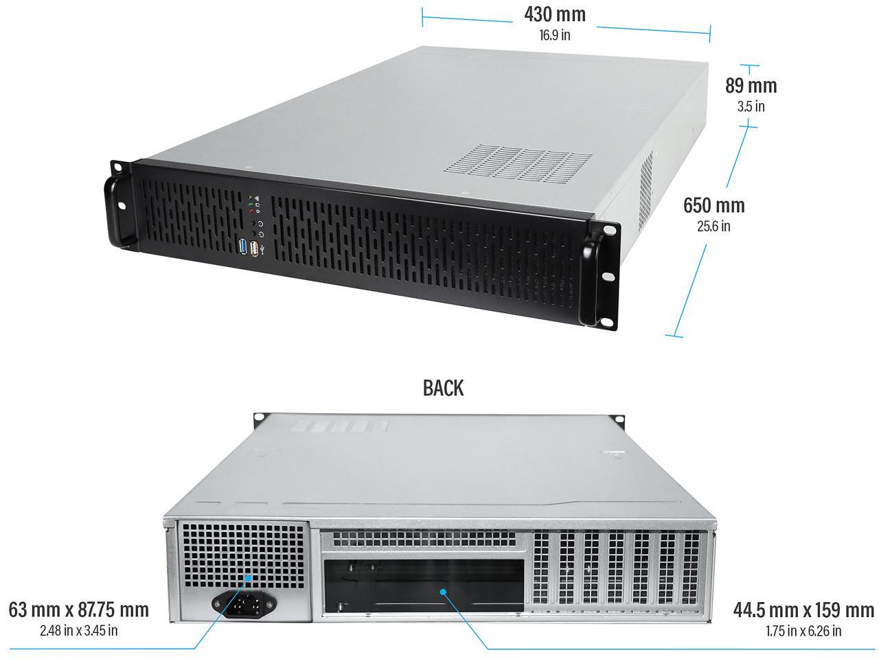 Rosewill RSV-Z2900U 2U Server Chassis Rackmount Case, 4x 3.5" Bays, 2x 2.5" Devices, E-ATX Compatible, 3x 80mm Fans, 1x USB 3.0,