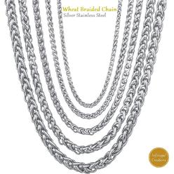 Infinique Creations - Stainless Steel Silver Wheat Braided Chain Bracelet Necklace Men Women 7" - 38"