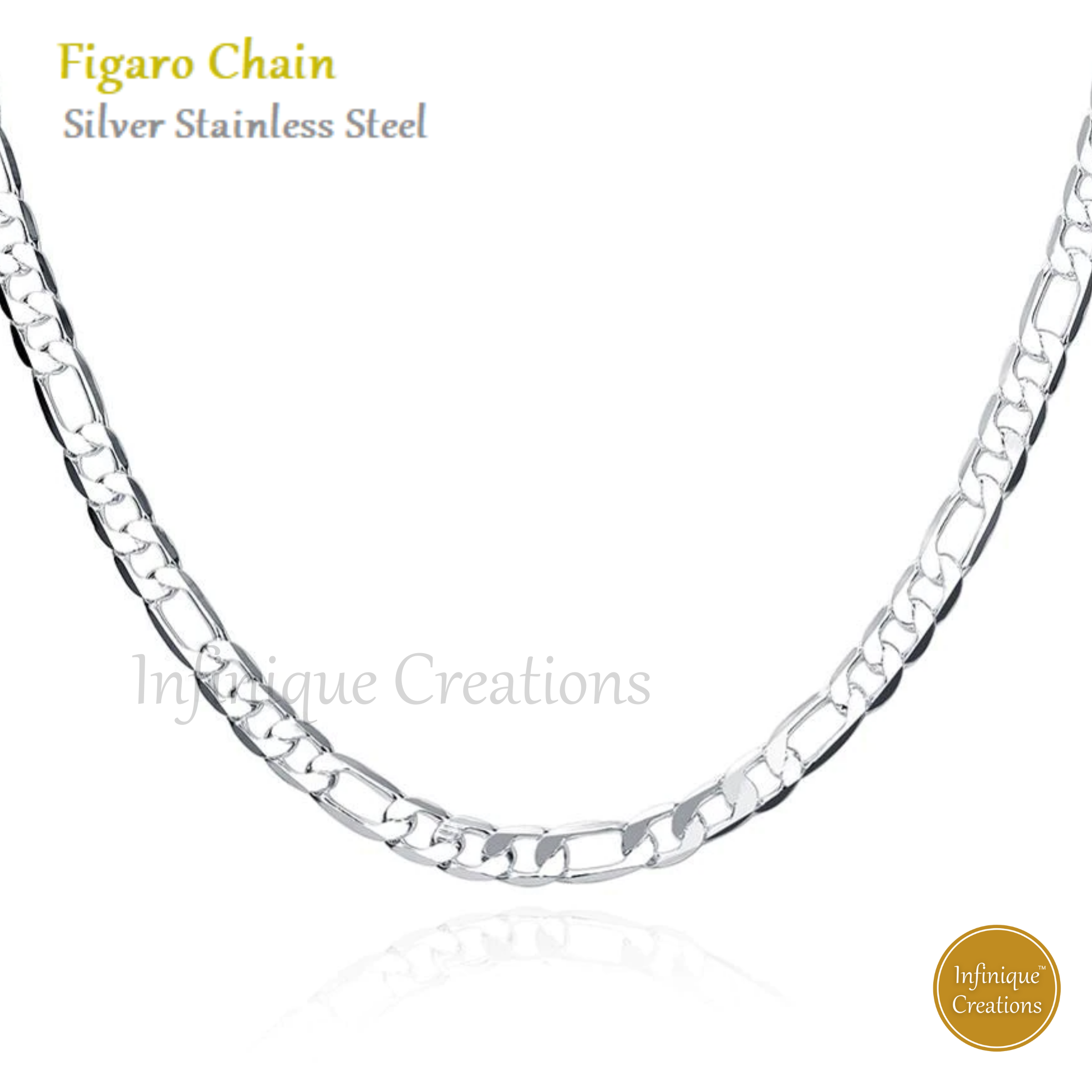 Infinique Creations - 18K Gold Plated Stainless Steel Figaro Chain Bracelet Necklace