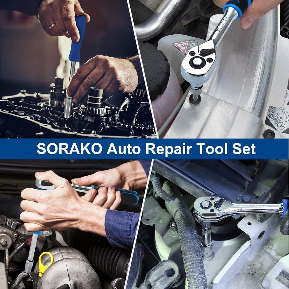 SORAKO 87-Piece Socket Set, 1/4" Drive Socket Set Including 72 Tooth Ratcheting Wrench,1/4-Inch Bits