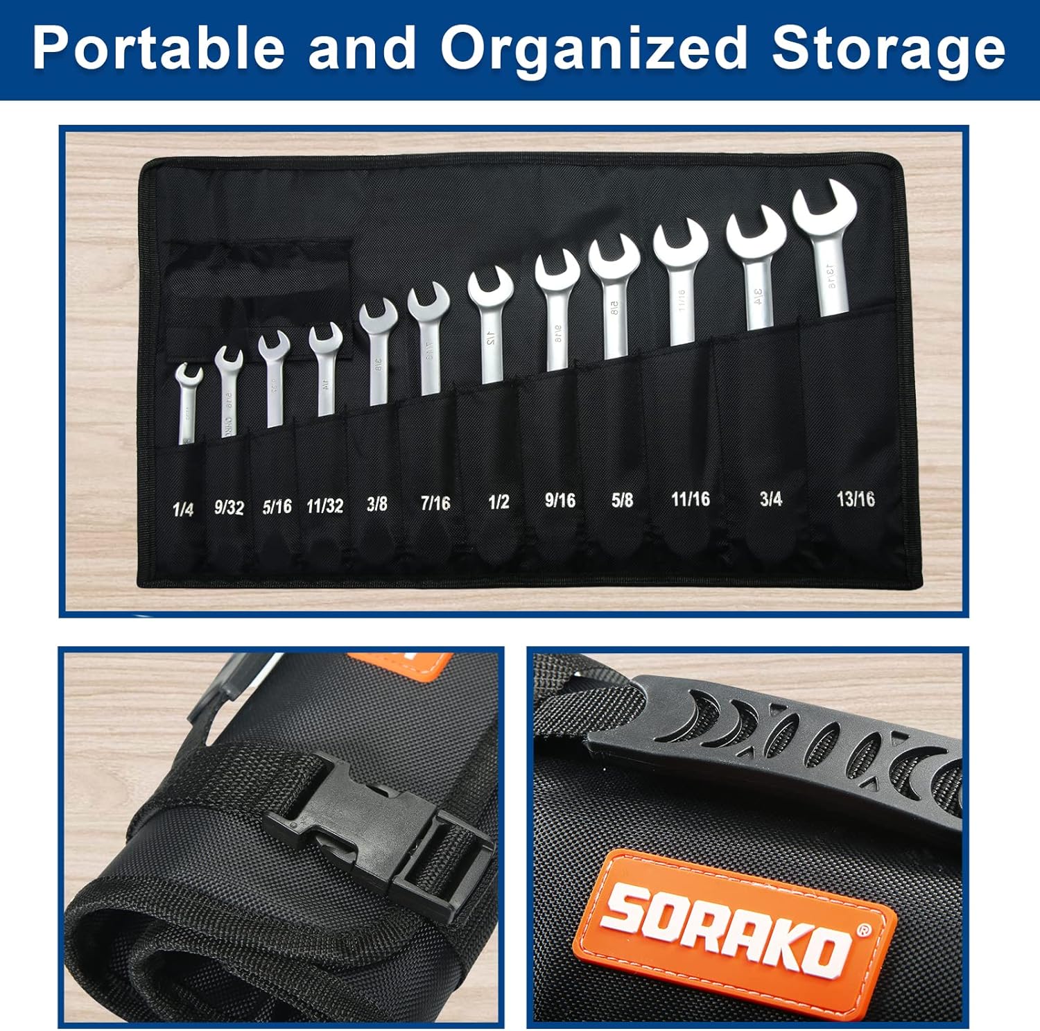 SORAKO Ratcheting Combination Wrench Set,16-Piece Ratchet Wrench Kit with Socket Adapter, 1/4″ - 13/16″ Chrome Vanadium Steel Wrenches