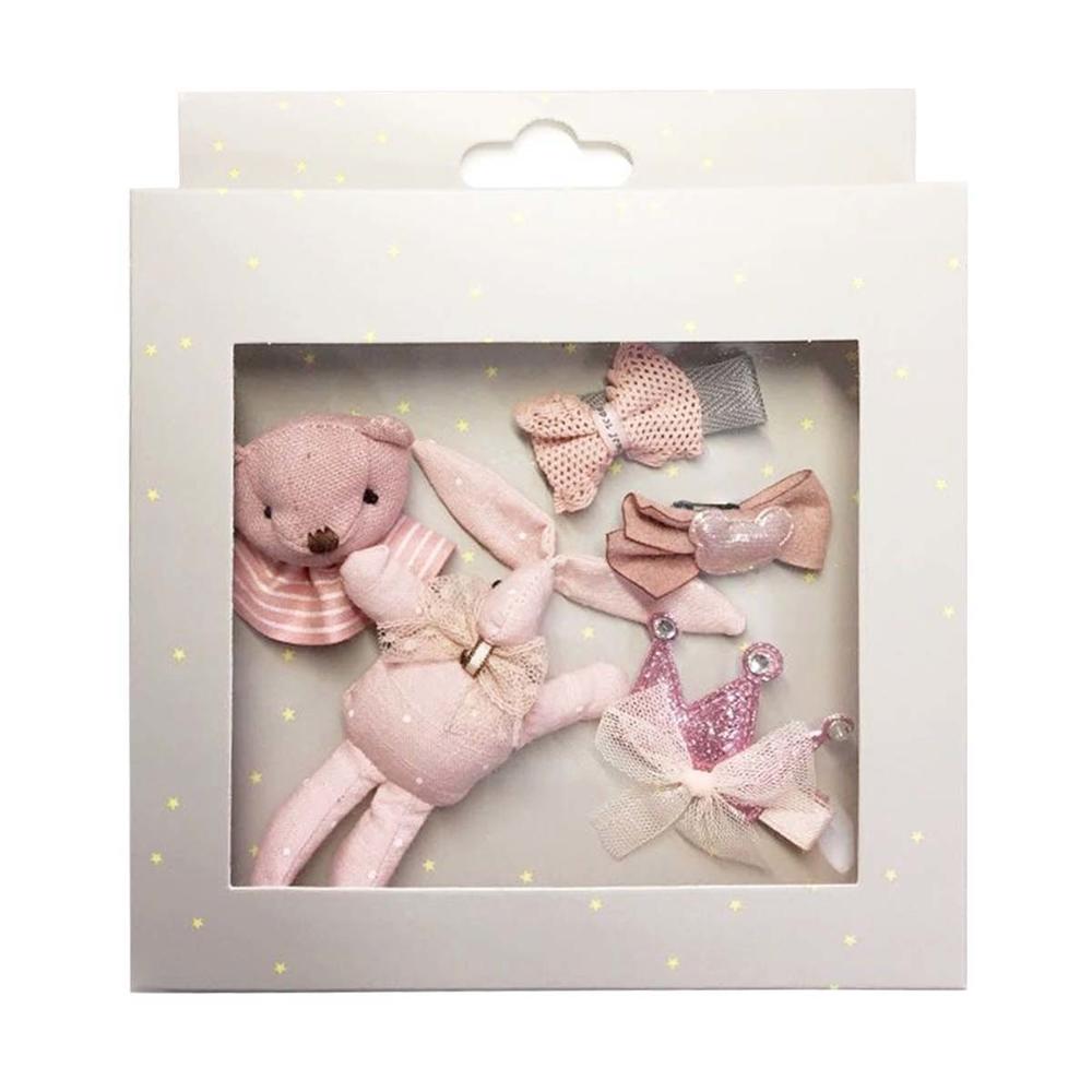 Peterson Artwares Handmade 5 Pieces Hair Accessory Kids Gift Set, Pink Bunny