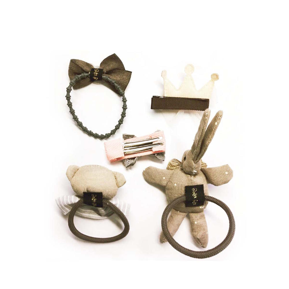 Peterson Artwares Handmade 5 Pieces Hair Accessory Kids Gift Set, Brown Bunny