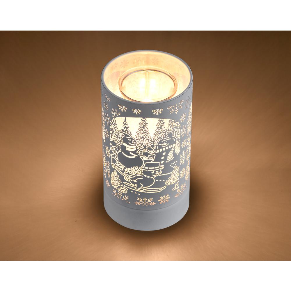 Peterson Artwares 7" Touch lamp/Oil burner/Wax warmer-White Snowman Family