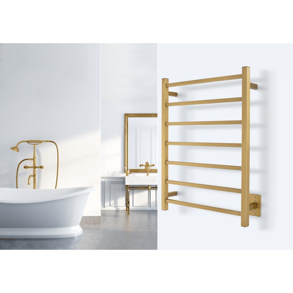 WarmlyYours 7 Bar Tahoe Electrical Towel Warmer, Wall-Mount, Brushed Gold, Hardwired