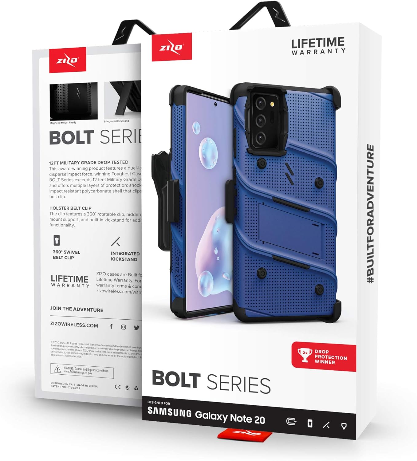 ZIZO Bolt Bundle for Galaxy Note 20 5G Case with Kickstand, Holster & Lanyard - BLUE