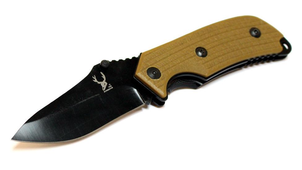 THE BONE EDGE 8.5" Brown & Black S/A Pocket Knife Black Stainless Steel Blade Metal Handle W/ Belt Clip