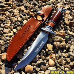 HUNT-DOWN 12"Hunt-Down Fixed Blade Brown and Chrome Knife with Leather Sheath