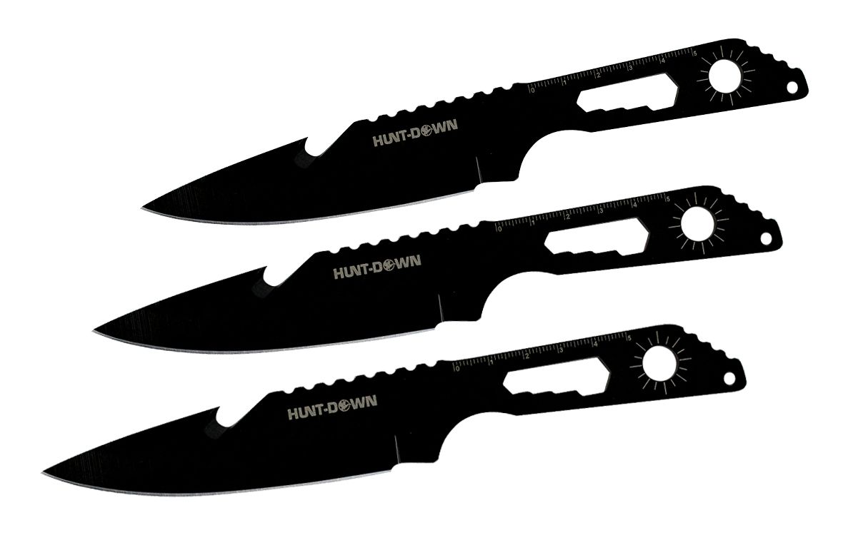 Defender 8" Three Piece Hunt Down Black Throwing Knife Set With Fish Hook 9569