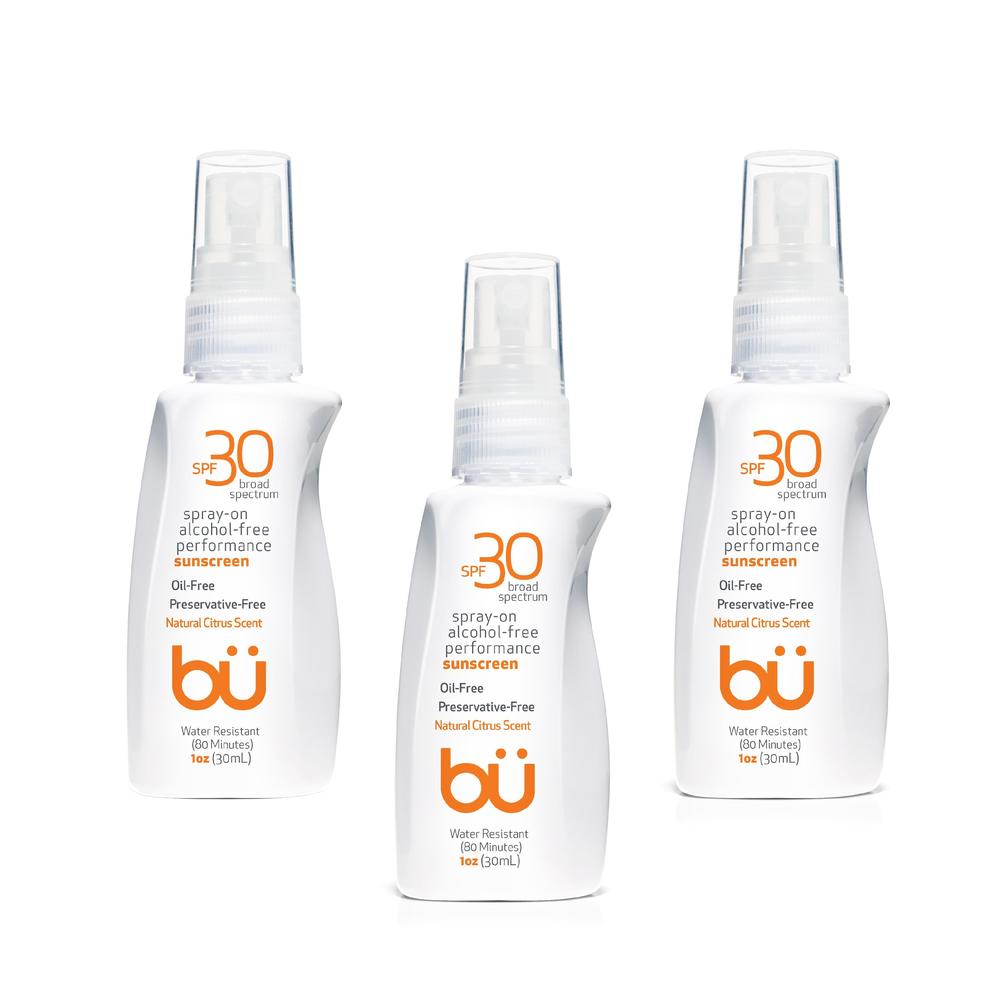 BU 3-Pack (1oz) SPF 30 Alcohol-Free Wowmist Sunscreen Spray w/natural essence of Citrus