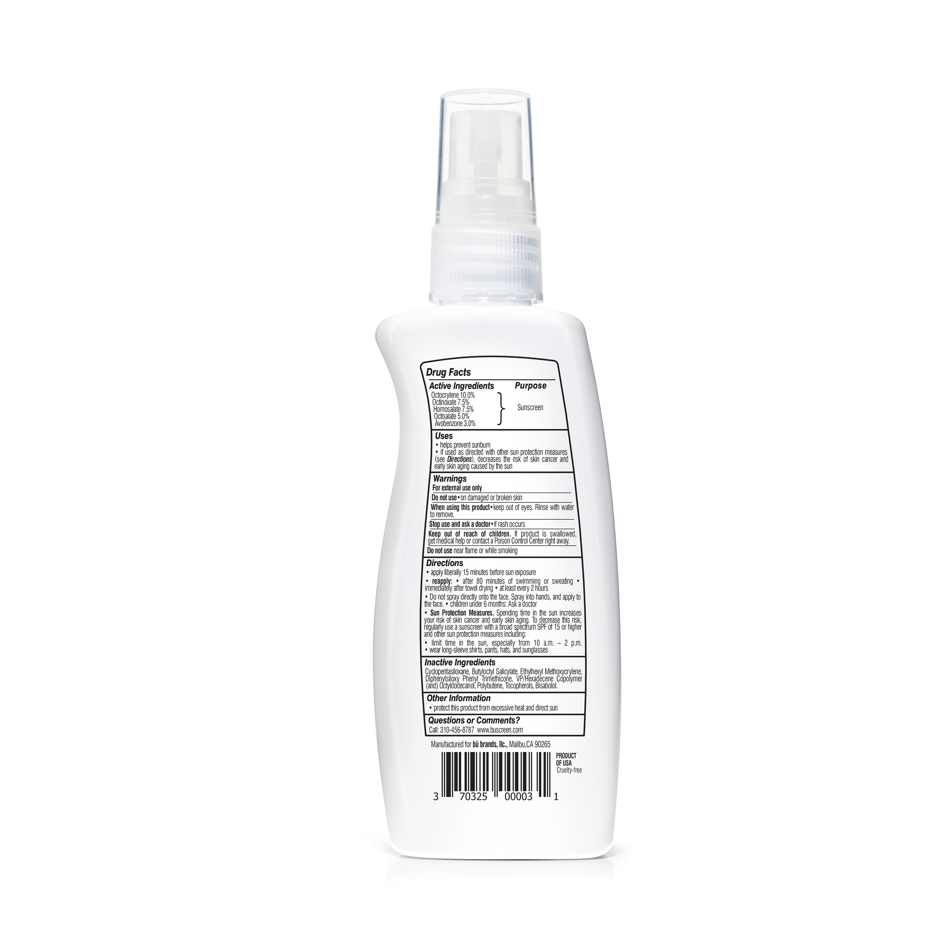 BU 3-Pack (3.3oz) KIDS SPF 50 Alcohol-Free Sunscreen Spray - Fragrance Free