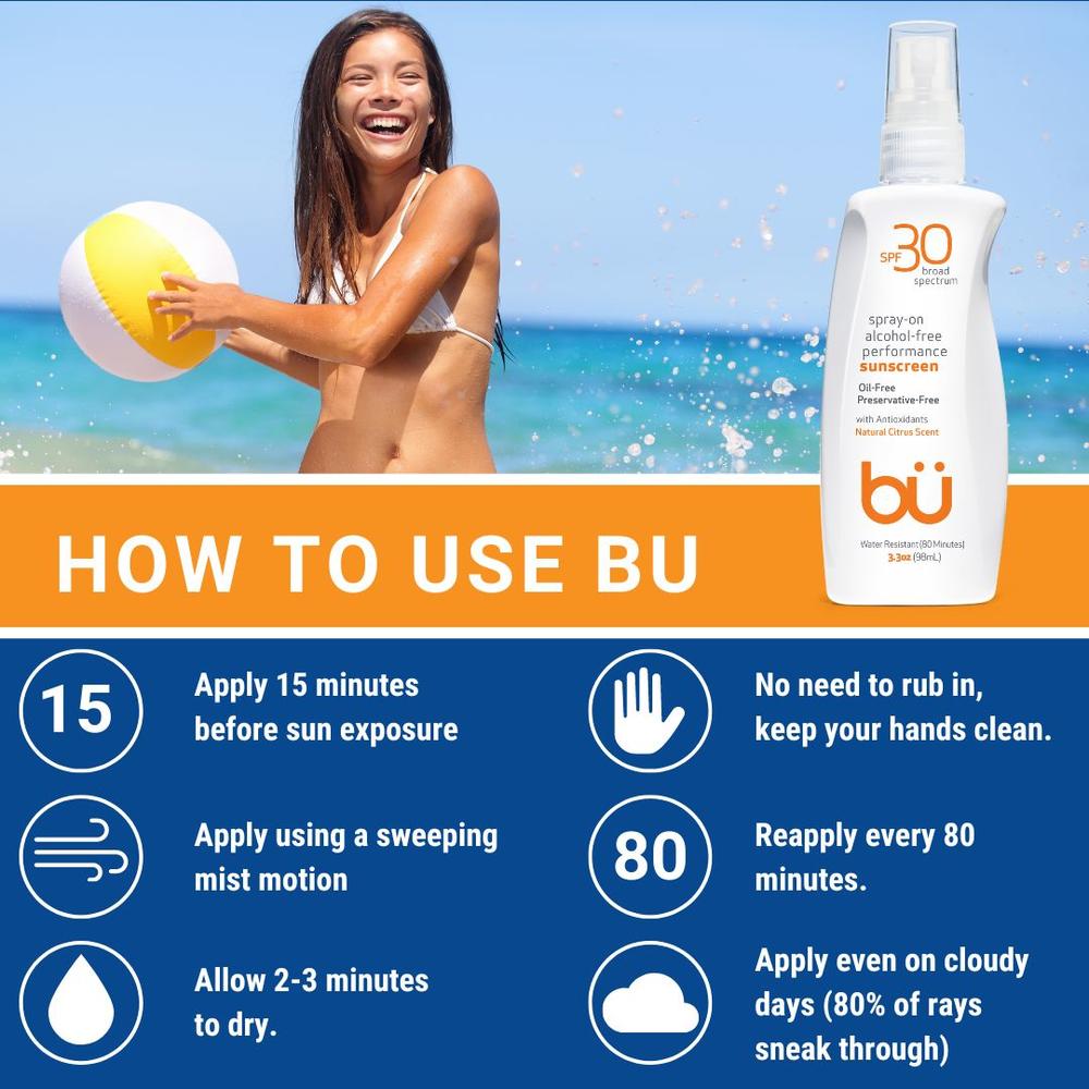 BU 3-Pack (3.3oz) SPF 30 Alcohol-Free Sunscreen Spray- Citrus