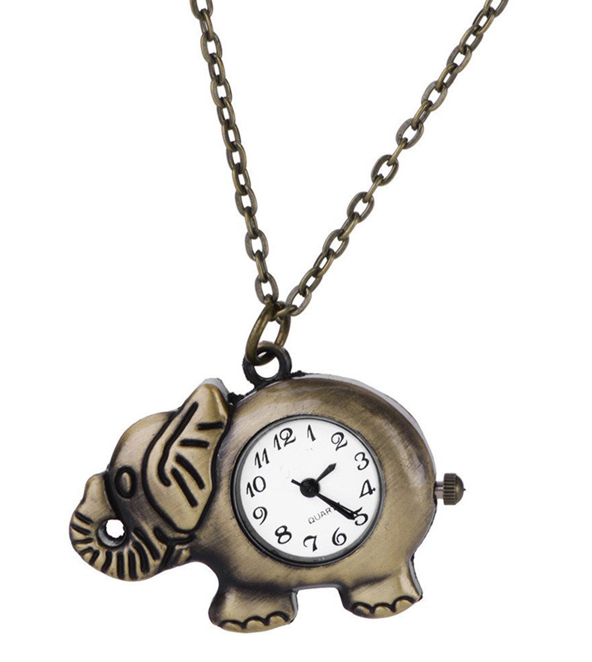 Savvy Stylings Womens Necklace Watch Bronze Elephant Necklace Watch