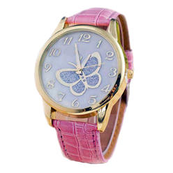 Savvy Stylings Womens Watch Butterfly Watch Pink Faux Leather Band Gold Butterfly Dial Watch