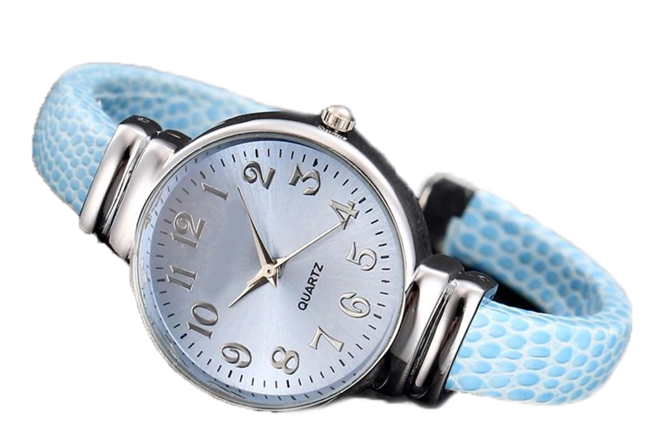 Savvy Stylings Womens Watch Baby Blue Cuff Watch Round Blue Dial Silver Case