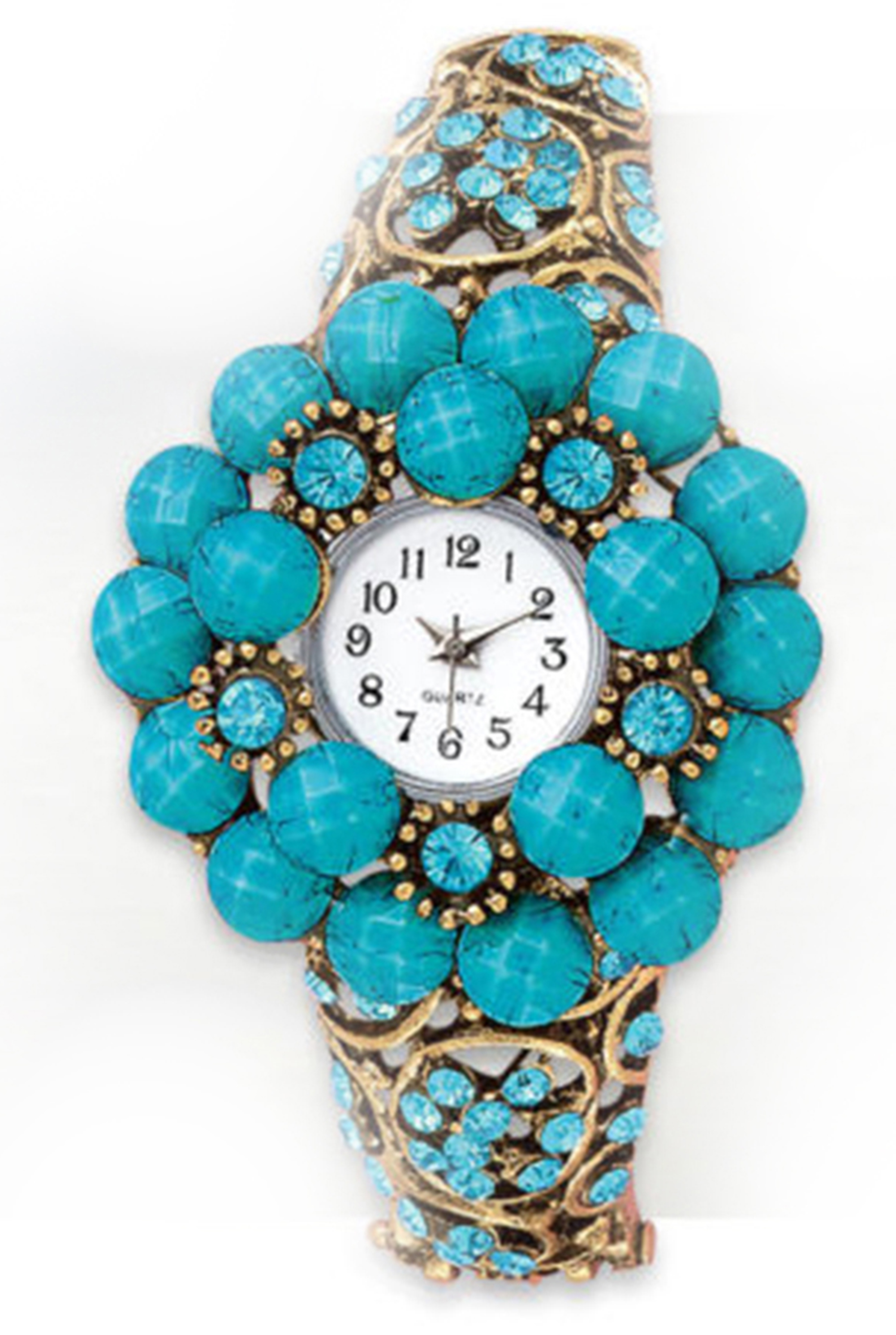 Savvy Stylings Womens Watch Turquoise Beaded Crystal Bangle Watch Round Dial