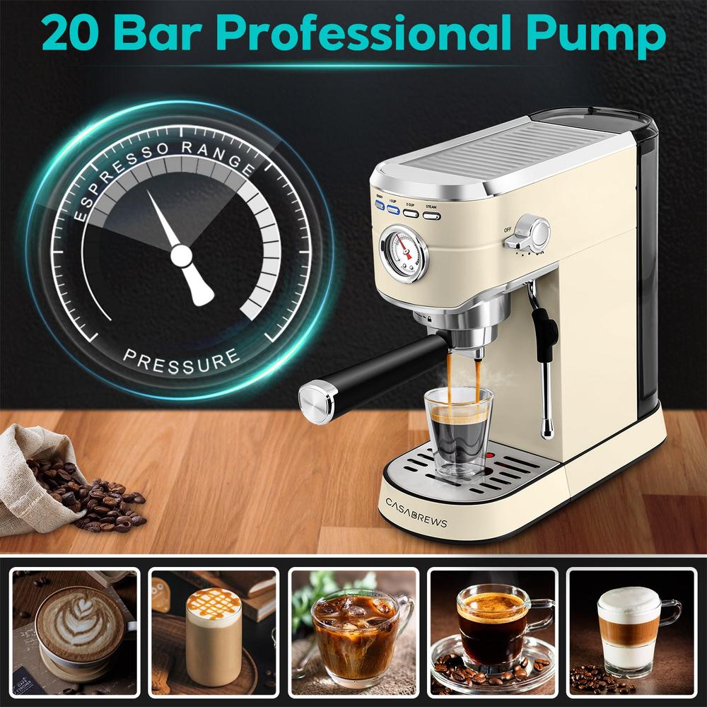 CASABREWS Compact 20-Bar Espresso Machine with Stainless Steel Milk Frother Yellow