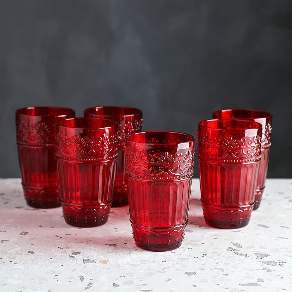 Whole Housewares 6 Embossed Glass Tumblers | 11oz Drinking Cups for ...