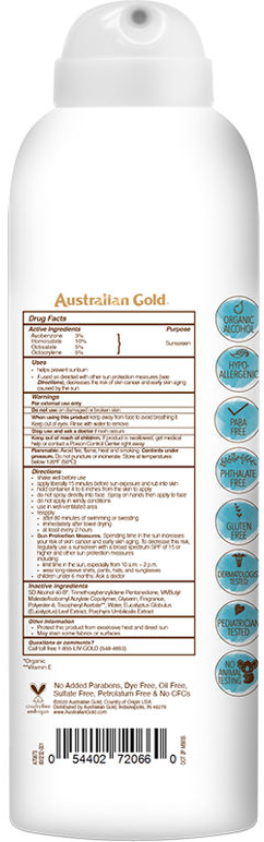 Australian Gold&reg; Australian Gold Botanical Water Resistant Sunscreen Spray SPF70 - 6 oz 180ml New