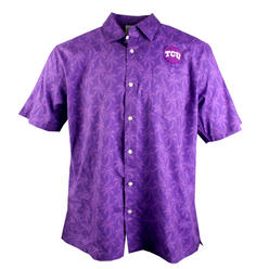 Wes And Willy TCU Horned Frogs Mens Palm Tree Button Up Hawaiian Shirt