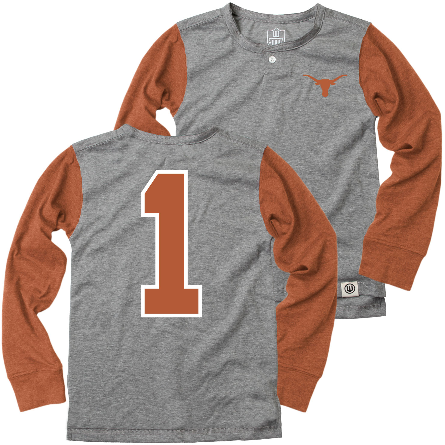 Wes And Willy Texas Longhorns Boys Long Sleeve Henley Shirt